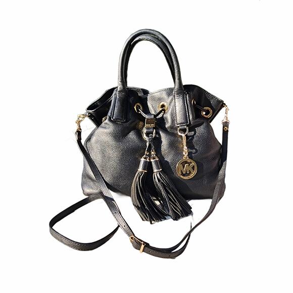 Michael Kors Distressed Pebbled Leather Double Tassel Drawstring Satchel - Picture 9 of 9